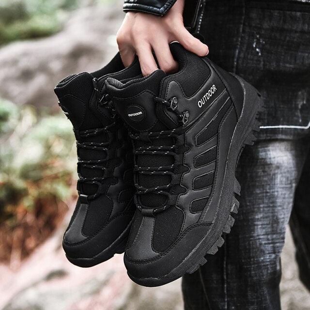 Stevvex outdoor winter boots, black ankle hiking shoes with rugged sole on Tampa Home & Garden Store