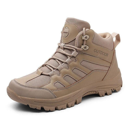 Stevvex outdoor hiking boots tan rubber ankle boots breathable water resistant anti-skid sole on Tampa Home & Garden Store