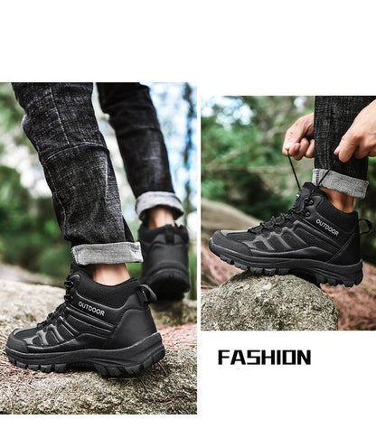 Winter hiking boots for men Stevvex, black waterproof ankle boots with rugged rubber outsole on Tampa Home & Garden Store