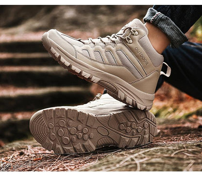 Stevvex winter walking boots pair beige ankle boots with rugged outsole for outdoor hiking on Tampa Home & Garden Store