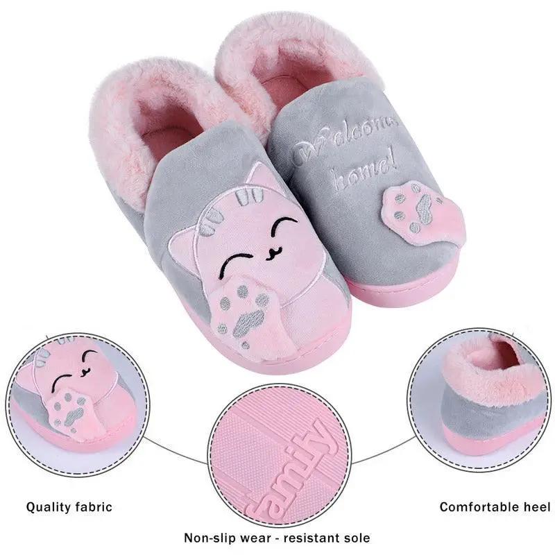 Winter Warm Cat Slippers for Women Non Slip
