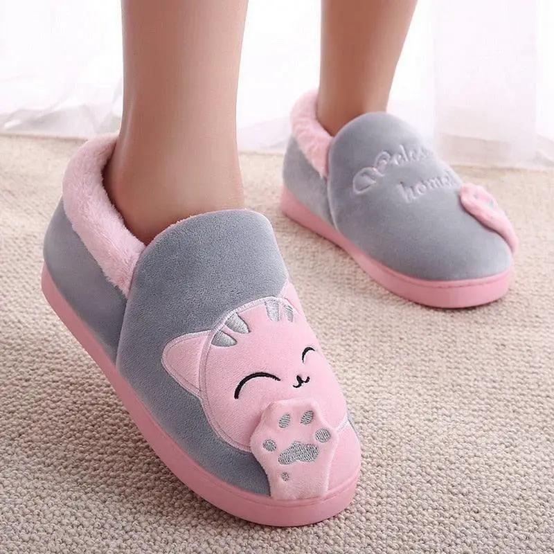 Winter Warm Cat Slippers for Women Non Slip