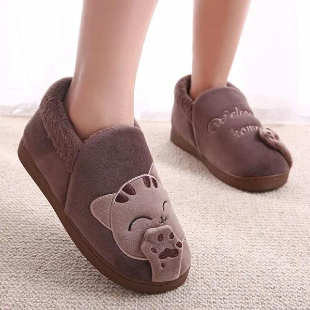 Winter Warm Cat Slippers for Women Non Slip