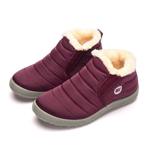 Stevvex winter waterproof boots for men, burgundy quilted slip-on with cream faux-fur lining on Tampa Home & Garden Store