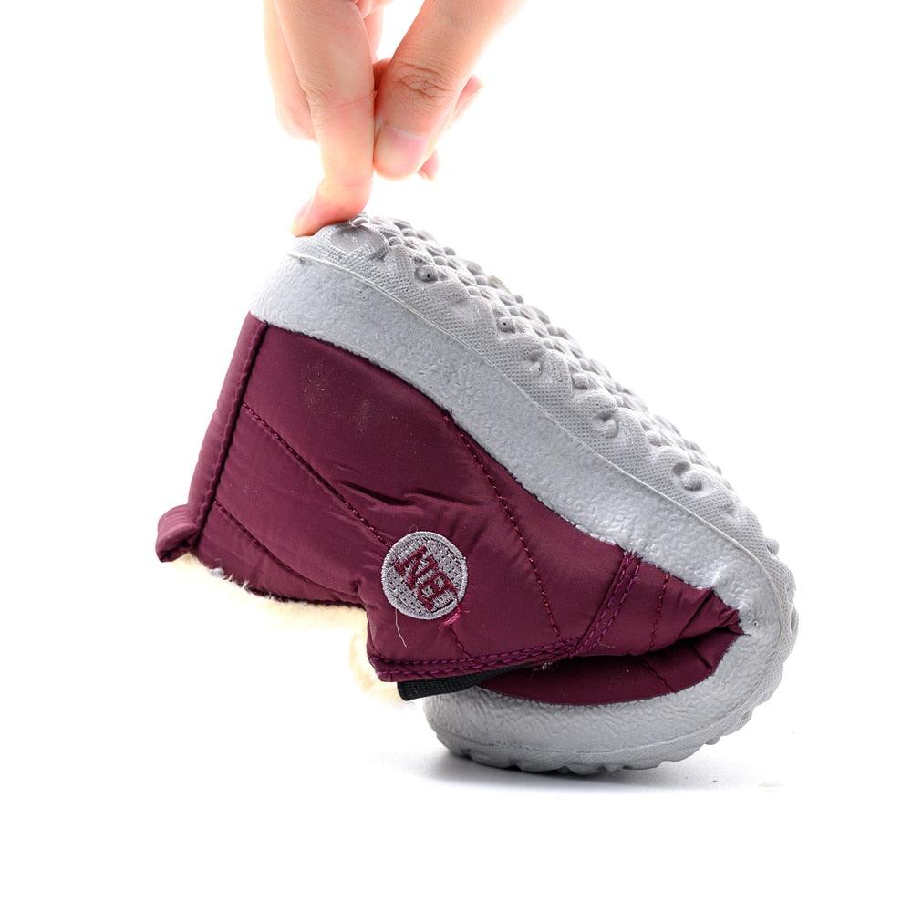 Stevvex burgundy winter boot with gray panel and anti-slip sole on Tampa Home & Garden Store