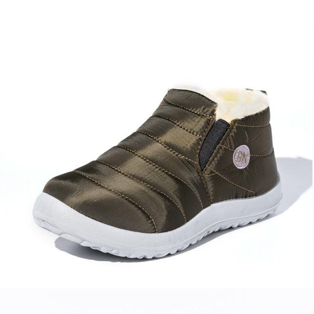 Stevvex women's waterproof winter ankle boot, quilted brown with plush fur lining and white sole on Tampa Home & Garden Store
