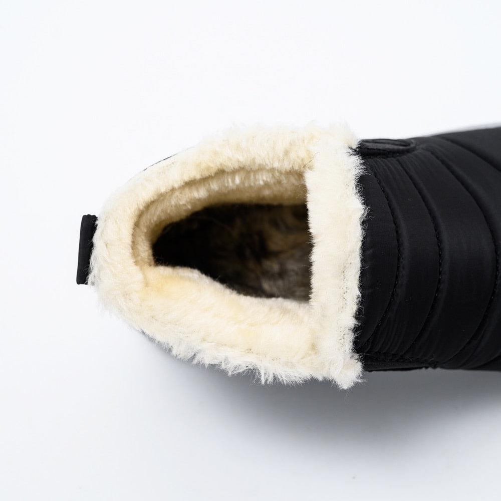 Stevvex winter women’s ankle boot in black with cream faux fur lining on Tampa Home & Garden Store