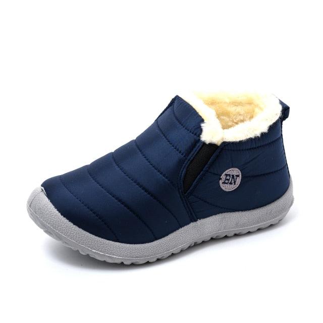 Stevvex navy blue waterproof winter ankle boots with plush fur lining and anti-slip sole for women on Tampa Home & Garden Store