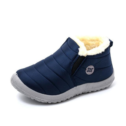 Stevvex navy blue waterproof winter ankle boots with plush fur lining and anti-slip sole for women on Tampa Home & Garden Store
