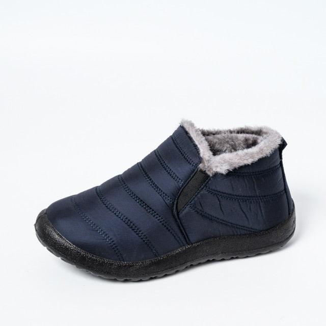Stevvex navy winter boots for women, waterproof slip-on ankle boot with plush fur lining on Tampa Home & Garden Store