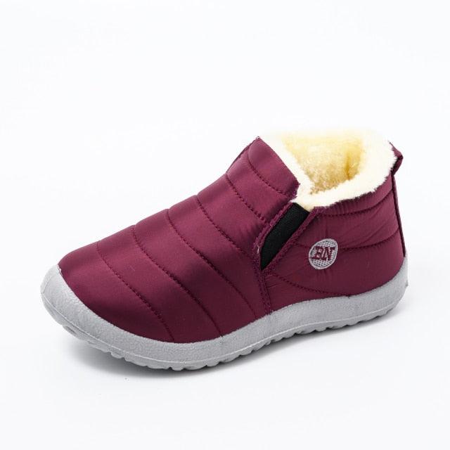 Stevvex burgundy quilted winter boot with fur lining, waterproof, non-slip outsole on Tampa Home & Garden Store