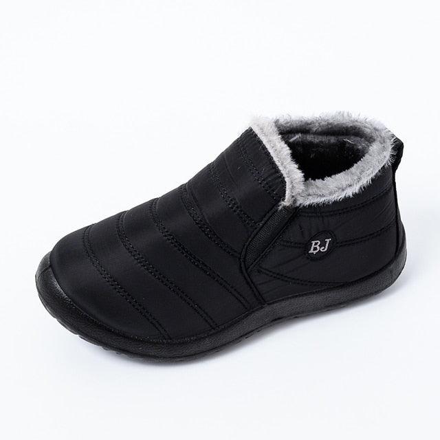 Stevvex Black Winter Waterproof Ankle Boots with plush fur lining anti-slip on Tampa Home & Garden Store