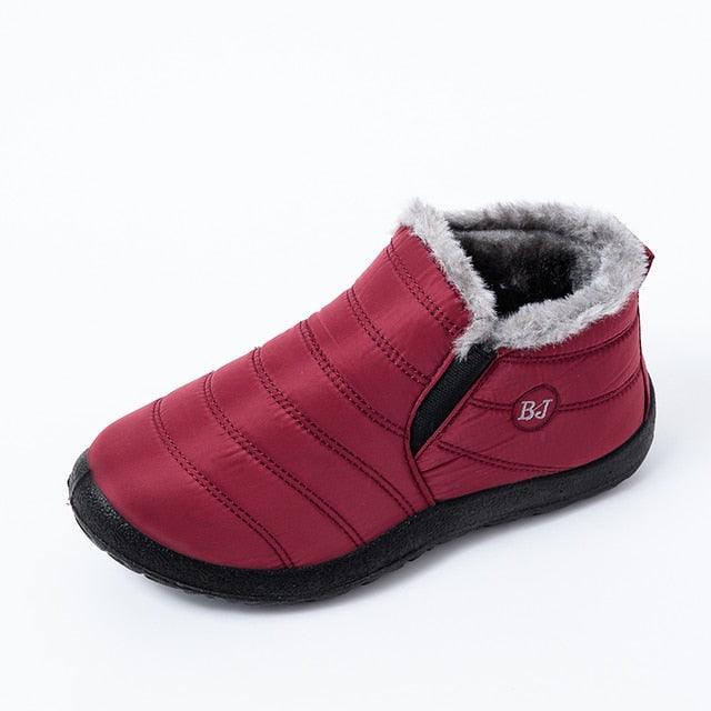 Stevvex winter ankle boots for women, red fur-lined water-resistant slip-ons with anti-slip sole on Tampa Home & Garden Store