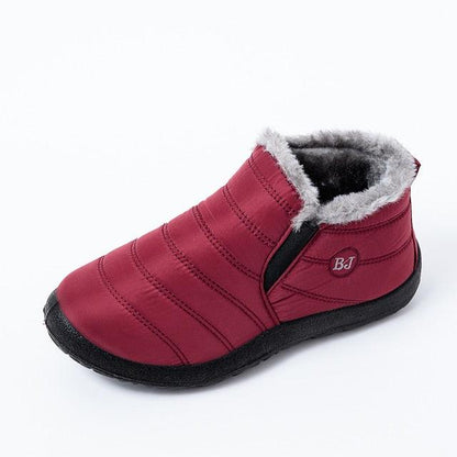 Stevvex winter ankle boots for women, red fur-lined water-resistant slip-ons with anti-slip sole on Tampa Home & Garden Store