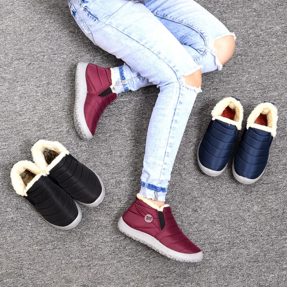 Stevvex winter boots burgundy fur-lined slip-on ankle boots; three color options shown on Tampa Home & Garden Store