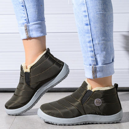 Stevvex women's winter waterproof ankle boots with faux fur lining and anti-slip grey sole on Tampa Home & Garden Store