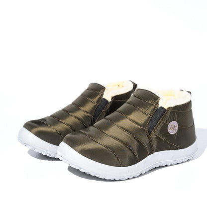 Stevvex Winter Boots olive-brown quilted ankle booties with fur lining and anti-slip sole pair on Tampa Home & Garden Store