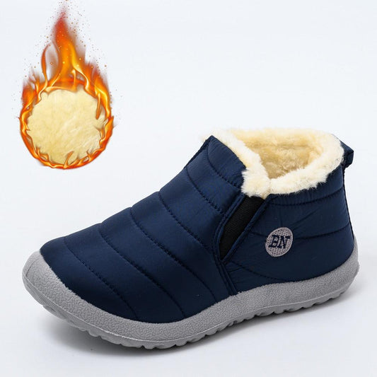 Winter women boots navy blue fur-lined waterproof ankle boot by Stevvex with anti-slip gray sole on Tampa Home & Garden Store