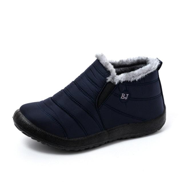 Stevvex navy blue winter boot with fur lining, waterproof, anti-slip sole, ankle slip-on on Tampa Home & Garden Store