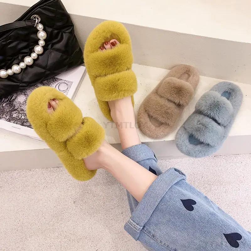 Winter Women Furry Slippers Open Toe Cozy Indoor