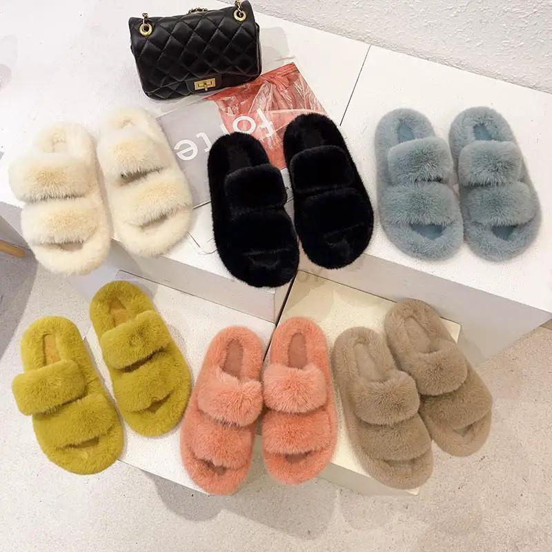 Winter Women Furry Slippers Open Toe Cozy Indoor