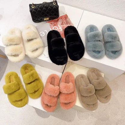 Winter Women Furry Slippers Open Toe Cozy Indoor