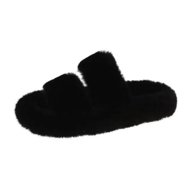 Winter Women Furry Slippers Open Toe Cozy Indoor