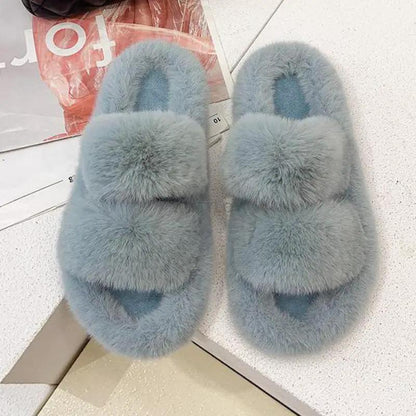 Winter Women Furry Slippers Open Toe Cozy Indoor