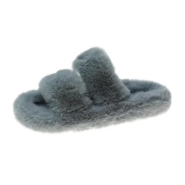 Winter Women Furry Slippers Open Toe Cozy Indoor