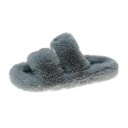 Winter Women Furry Slippers Open Toe Cozy Indoor