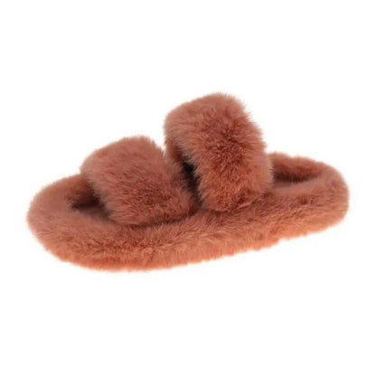 Winter Women Furry Slippers Open Toe Cozy Indoor