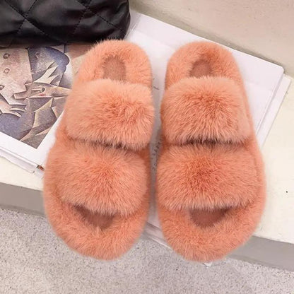 Winter Women Furry Slippers Open Toe Cozy Indoor