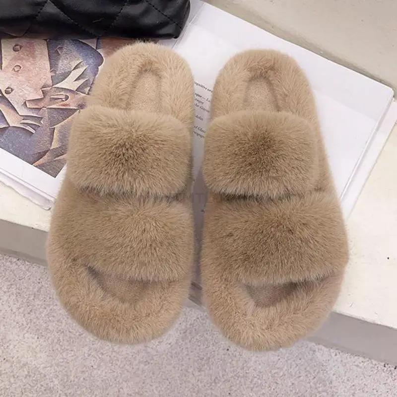 Winter Women Furry Slippers Open Toe Cozy Indoor