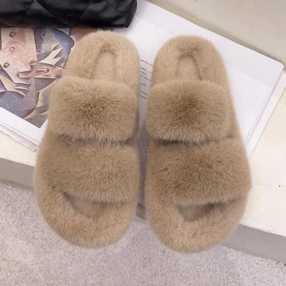 Winter Women Furry Slippers Open Toe Cozy Indoor