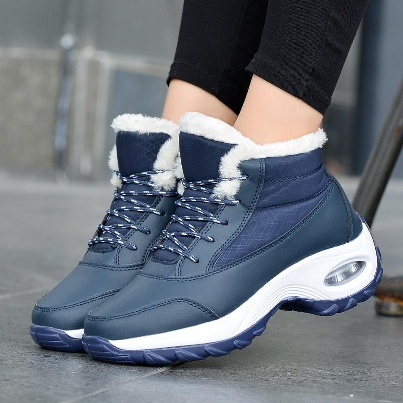 Winter women's sneakers Stevvex blue fur-lined anti-slip chunky sole on Tampa Home & Garden Store