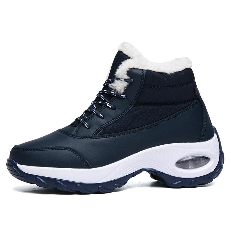 Stevvex navy winter sneakers high-top faux fur lining anti-slip sole for warmth on Tampa Home & Garden Store