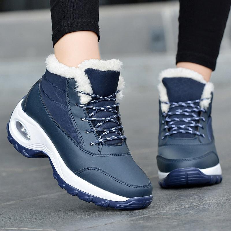 Stevvex winter sneakers navy blue with faux fur lining, lace-up, anti-slip sole on Tampa Home & Garden Store