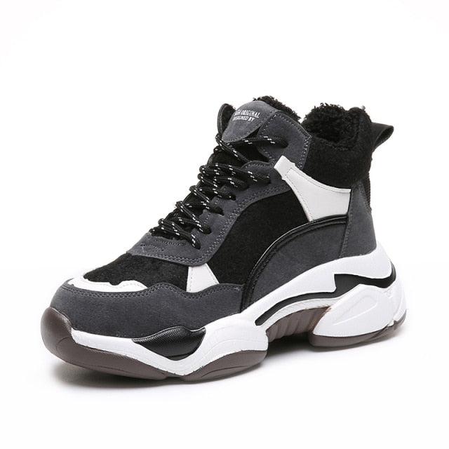 Stevvex winter women's sneakers with fur lining and anti-slip sole in black gray 1 pair on Tampa Home & Garden Store