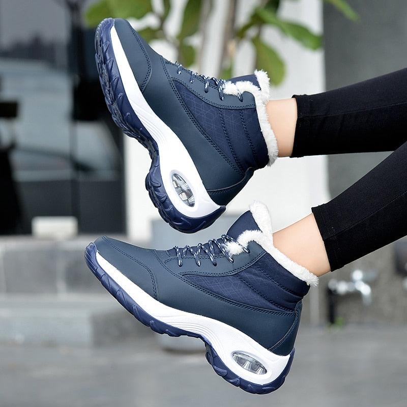 Stevvex winter sneakers for women in navy blue with plush fur lining and anti-slip sole pair on Tampa Home & Garden Store
