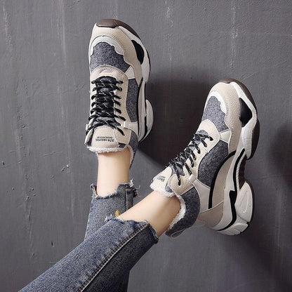 Winter womens sneakers Stevvex, grey cream fur-lined, anti-slip chunky sole on Tampa Home & Garden Store