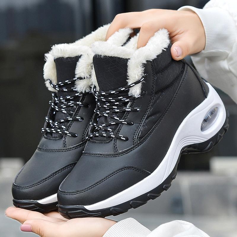 Stevvex winter sneakers black upper with fur lining lace-up chunky midsole on Tampa Home & Garden Store