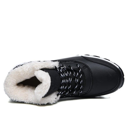 Stevvex black fur-lined winter sneakers with white-patterned laces on Tampa Home & Garden Store