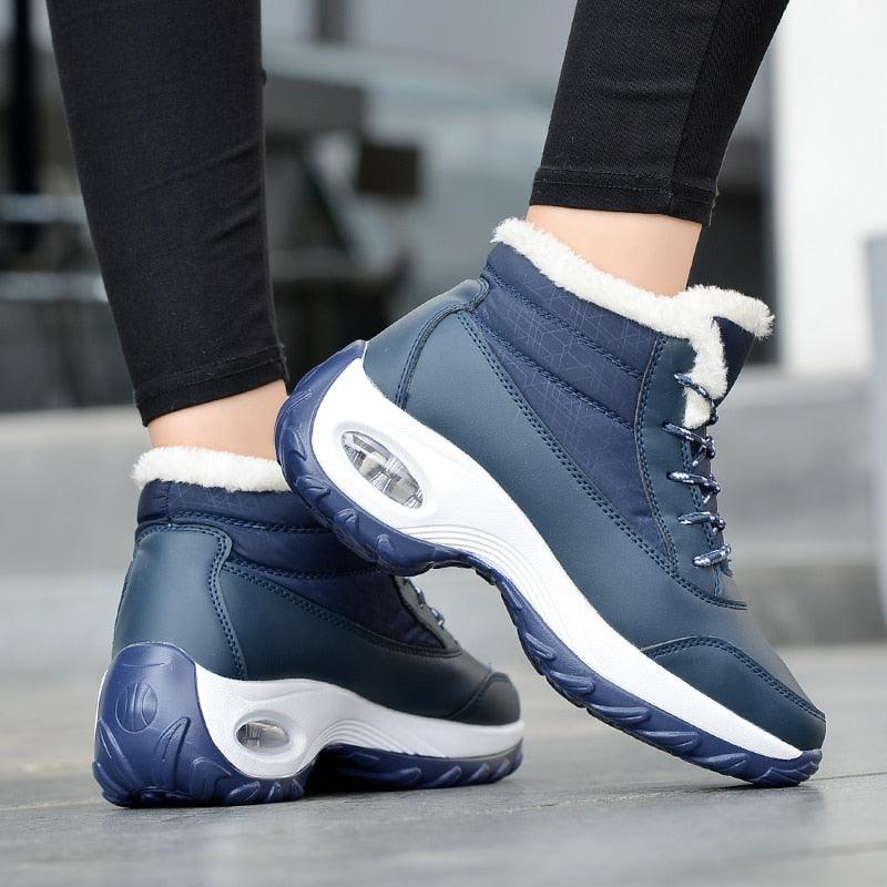 Winter women's sneakers Stevvex navy blue fur-lined warm anti-slip casual running shoes on Tampa Home & Garden Store