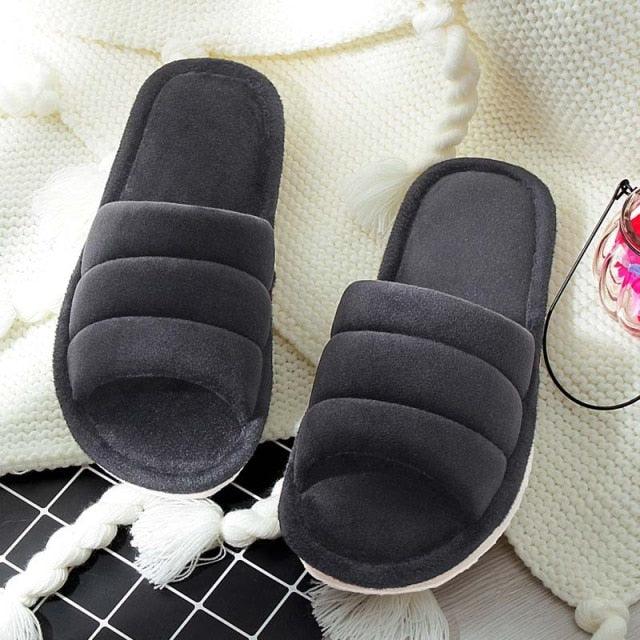Winter women's dark gray plush memory foam slippers with anti-skid sole on Tampa Home & Garden Store