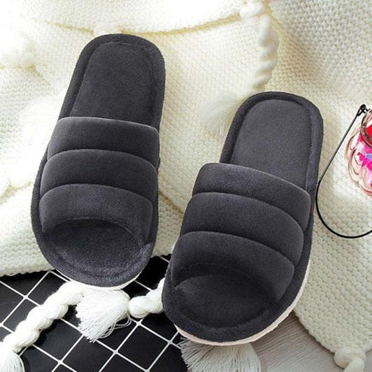 Winter women's dark gray plush memory foam slippers with anti-skid sole on Tampa Home & Garden Store