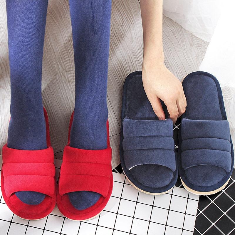 Stevvex winter women slippers red and navy blue two-strap memory foam with anti-skid sole on Tampa Home & Garden Store