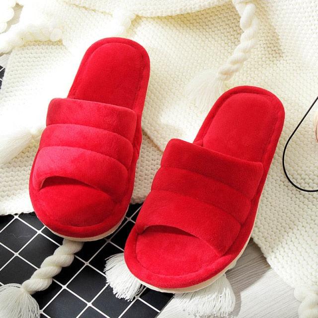 Stevvex red plush memory-foam slippers pair with anti-skid sole on Tampa Home & Garden Store