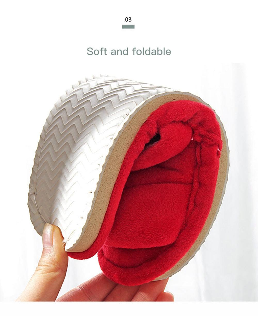 Stevvex red plush women's slippers with memory foam and anti-skid sole on Tampa Home & Garden Store