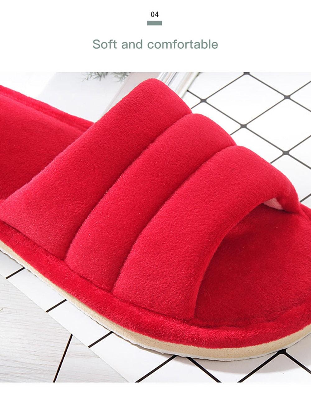 Winter red plush women's slippers with memory foam, anti-skid sole, slip-on house shoes on Tampa Home & Garden Store