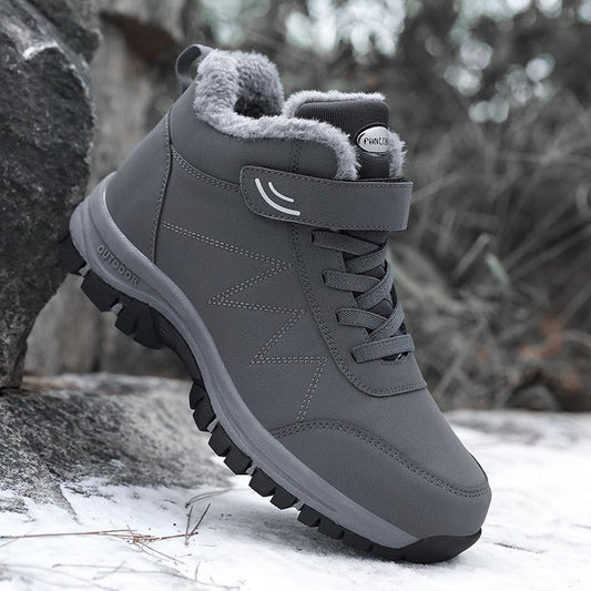 Stevvex gray winter boot with plush lining, waterproof leather, lace-up, rugged outsole on Tampa Home & Garden Store
